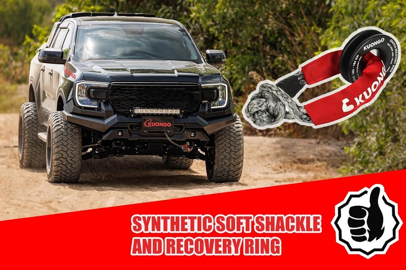 KUONGO Soft Shackle Recovery 7/16"x20" Snatch Ring, Synthetic Soft Shackle Recovery Rope 36000lbs Breaking Strength Winch Snatch Block Towing Ring 42000lbs, for Truck ATV UTV SUVs Off-Road Vehicel Black Red - Image 5